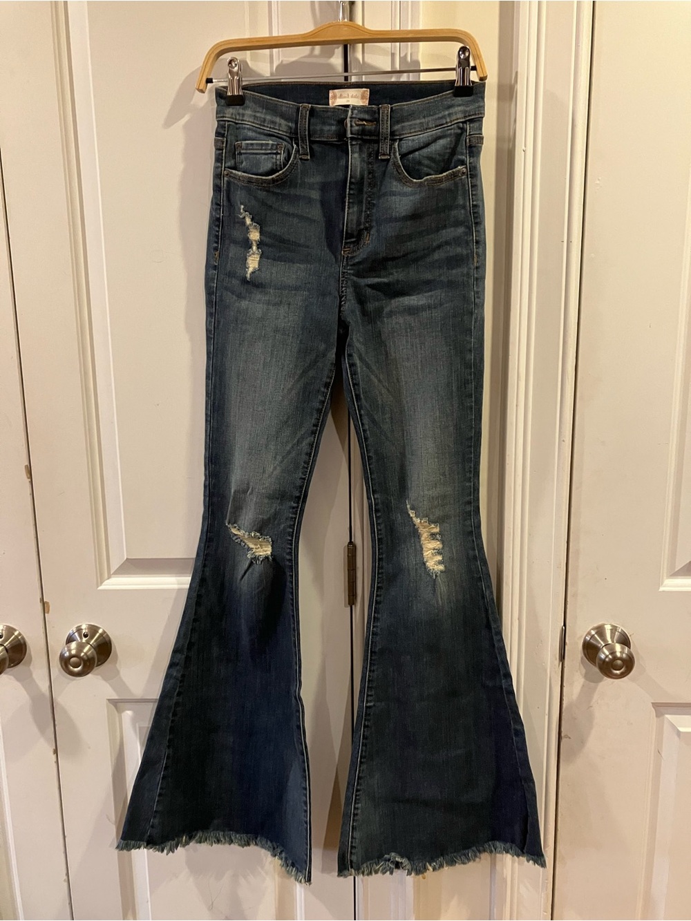Altar'd State Dark Blue Distressed Flare Jeans